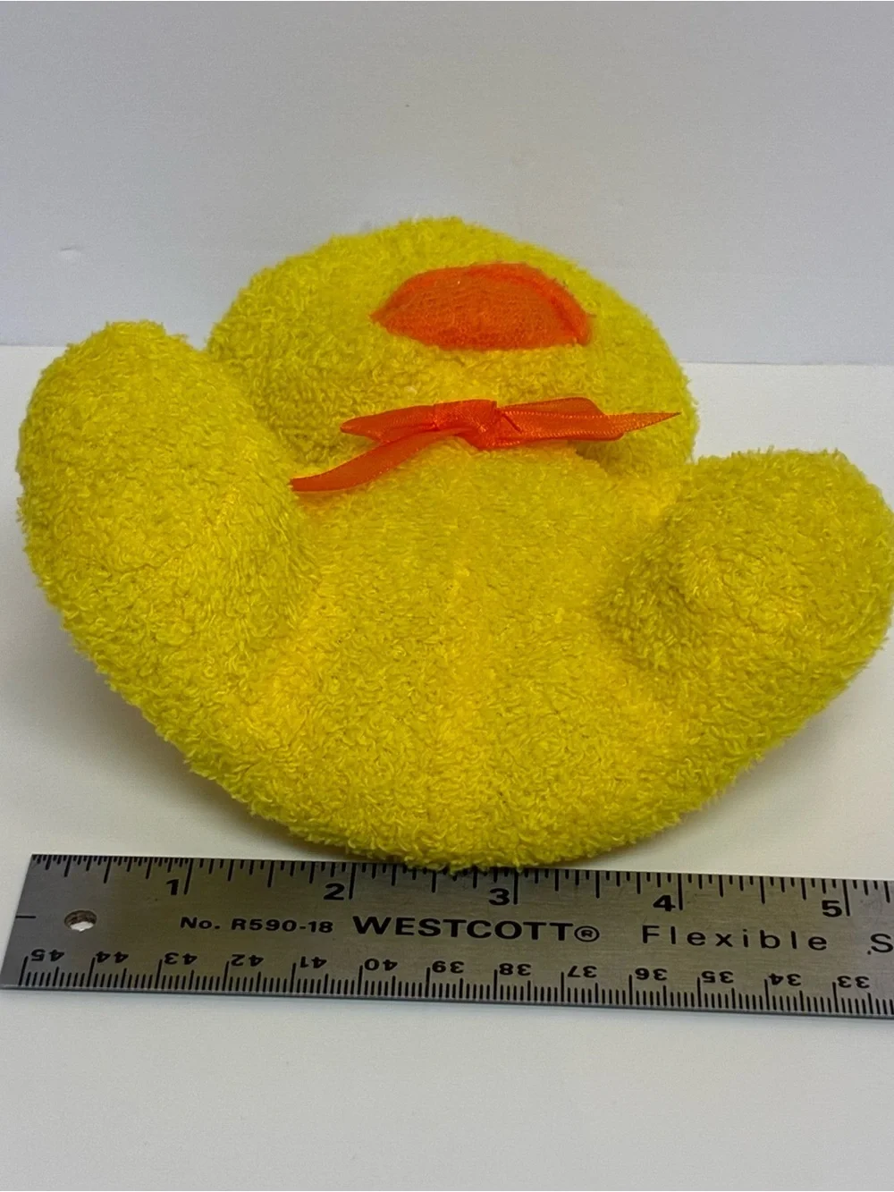 Duck Plush with Bow Yellow Tuft of White Hair Soft 7 in.